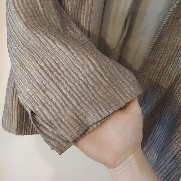 Eileen Fisher Women's Size Medium Silver Silk Blend Open Front Cardigan Jacket - Picture 12 of 12